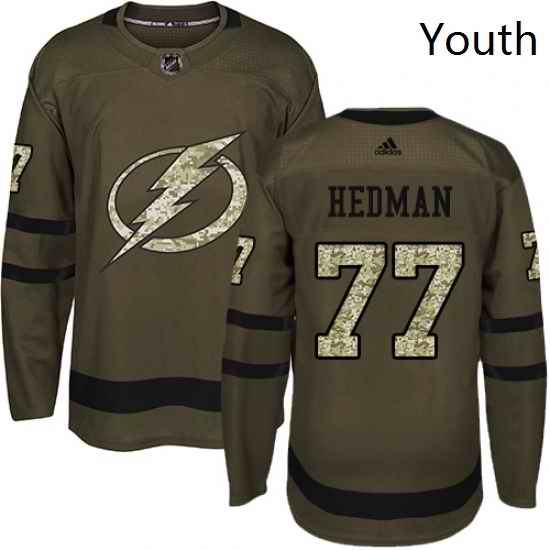 Youth Adidas Tampa Bay Lightning 77 Victor Hedman Authentic Green Salute to Service NHL Jersey